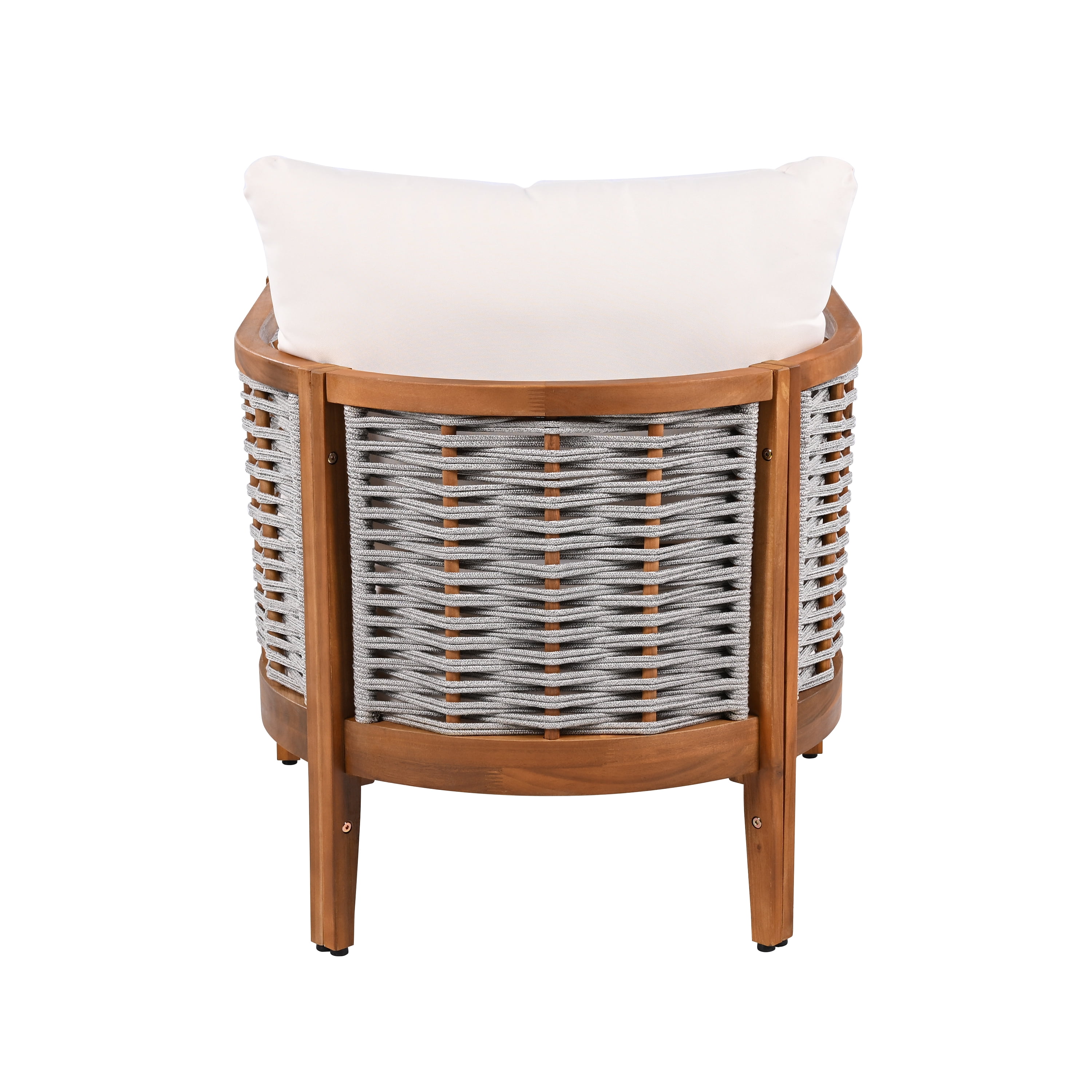 Outdoor Unique Tub Design Armchair with Woven Rope Patio Furniture Acacia Wood Chair for Porch, Teak and Beige