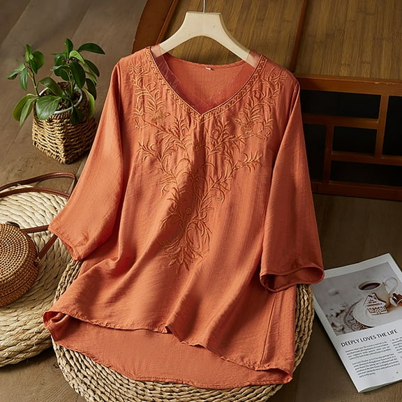 Women's Summer Chinese Embroidery Cardigan Top Retro Art Heavy Industry T Shirt Ladies V Neck Long Sleeve T Shirts Sports Shirts for Women 3x for Women plus Size And Shirt Women Chicken Hat Athletic