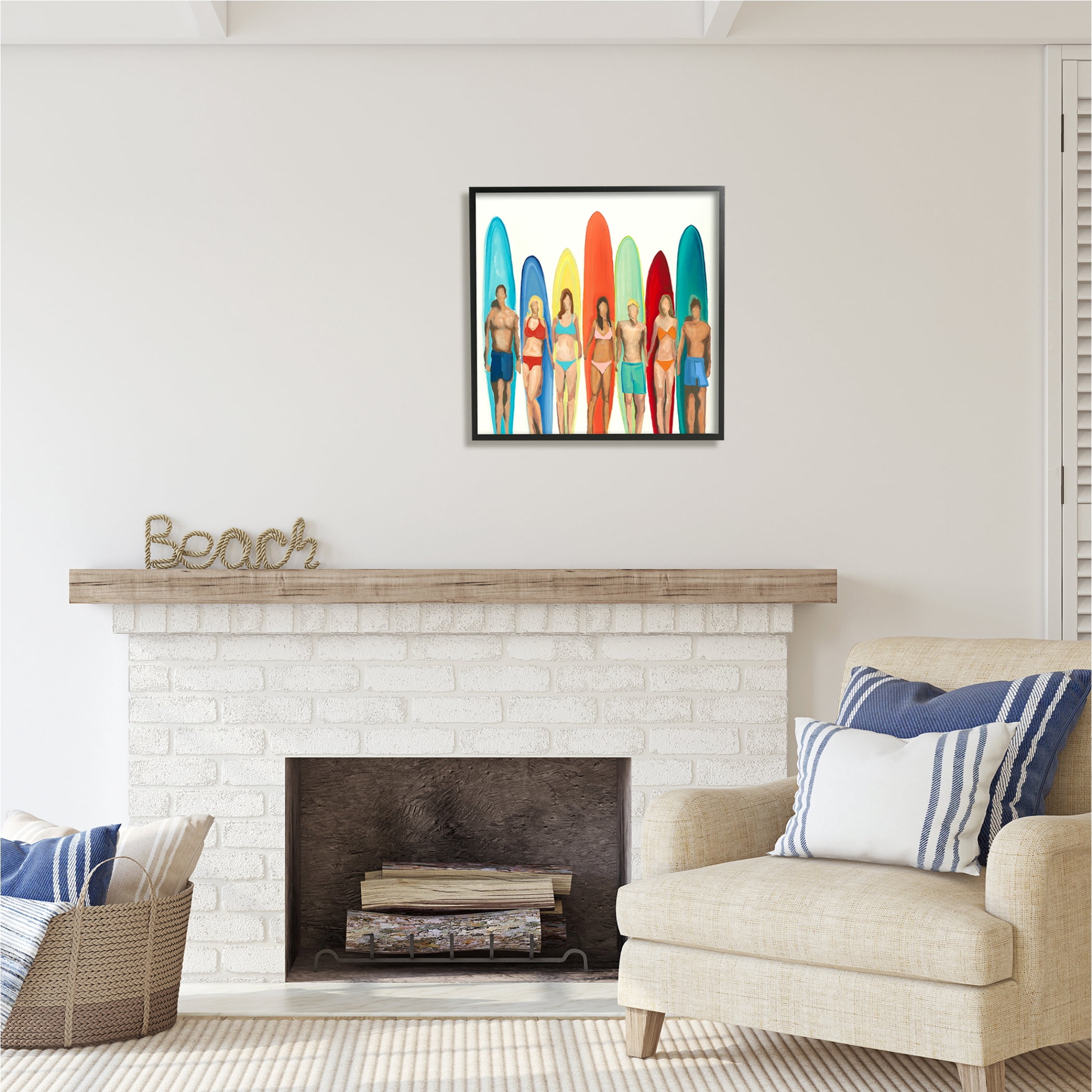 Stupell Industries Surfers & Boards Summer Sports Painting Black Framed Art Print Wall Art, 24 x 24