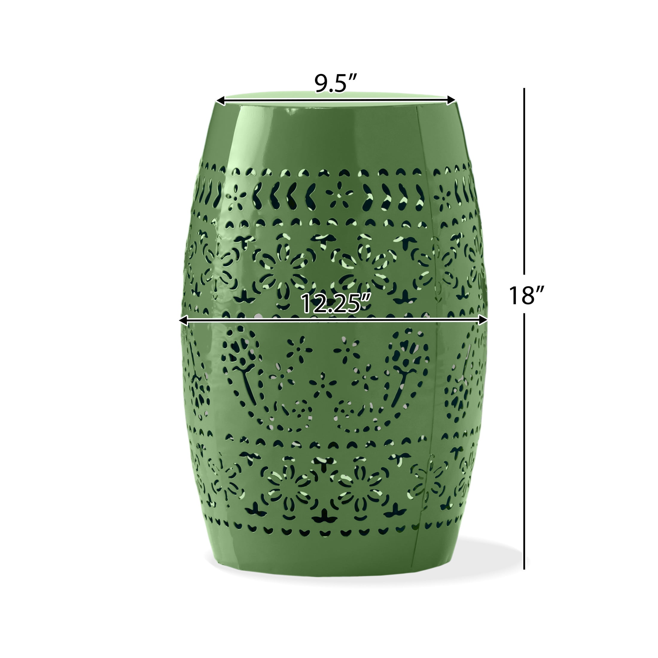 Christopher Knight Home 12" Outdoor Lace-Cut Iron Side Table, Decorative Barrel Accent Patio Table, Green