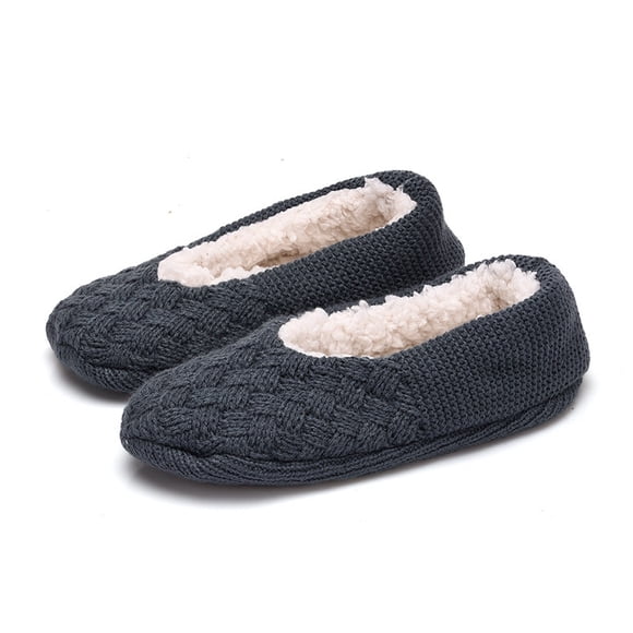 1Pair Women's Soft Sole Slipper Socks with Grippers, Thick Warm Cozy Sherpa Lined Home Socks Set, Cable Knitted Non-slip Fluffy Winter House Bedroom Slippers