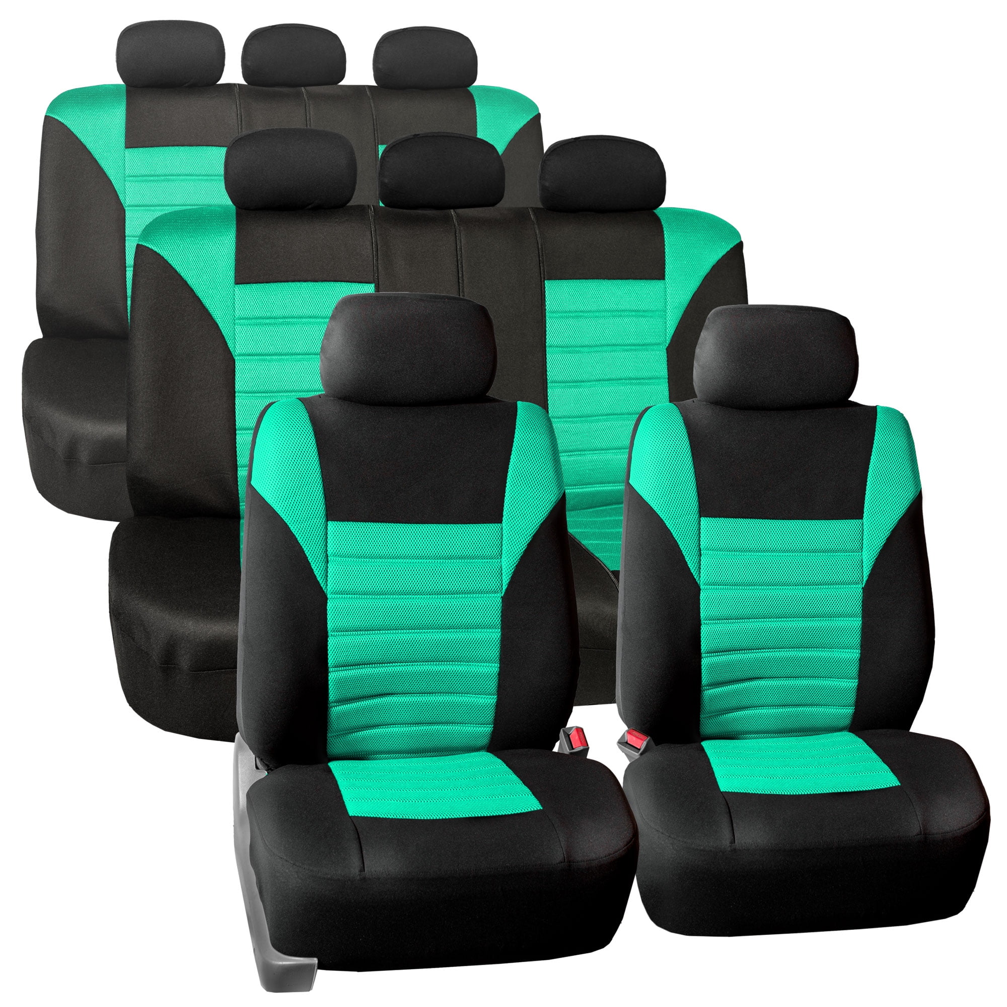 3 Row 8 Seaters SUV Seat Covers for Auto 3D Mesh Mint Black Full 3 Row