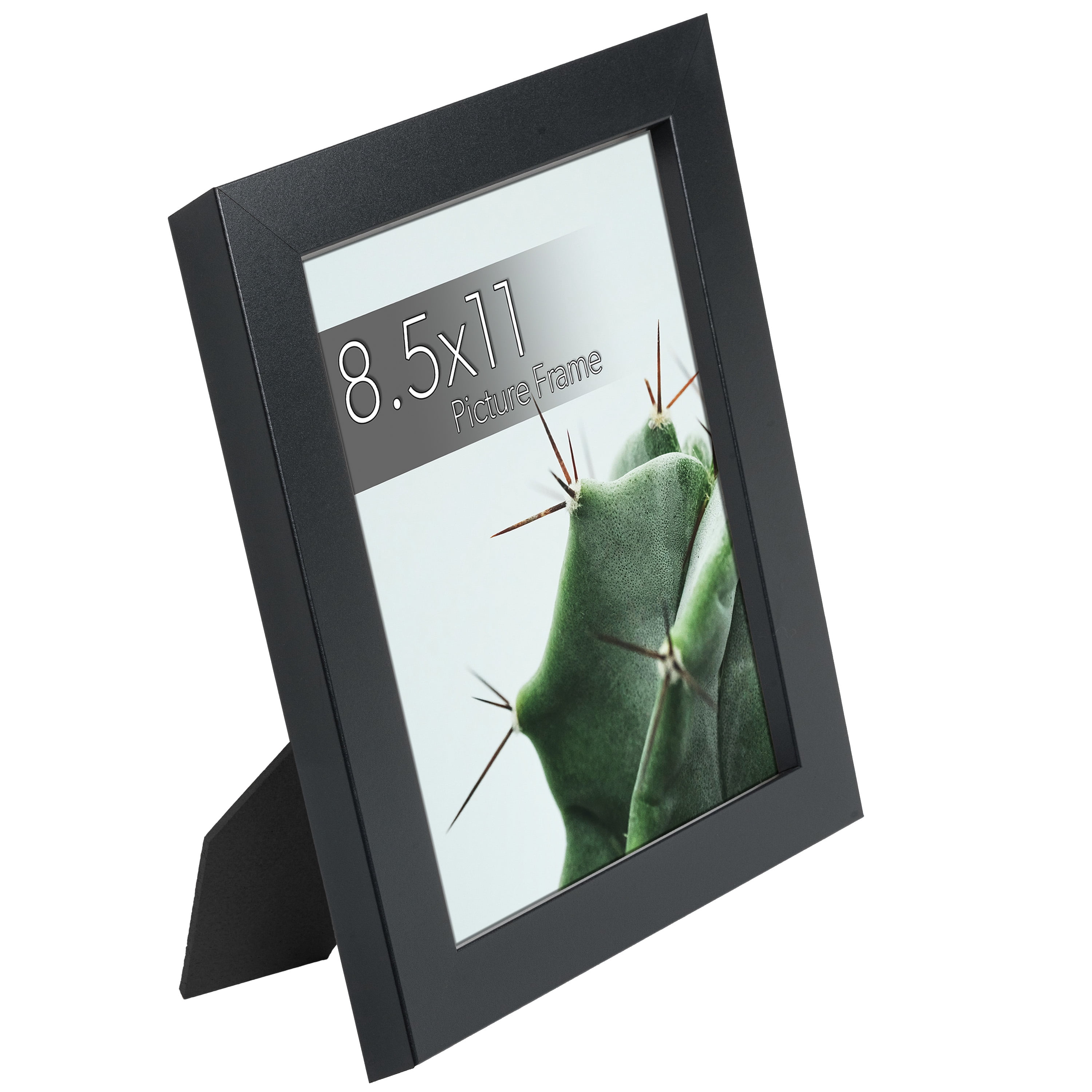 8.5x11 Picture Frame with Easel for Shelf Décor, Black Frame Displays Vertically or Horizontally, Includes High Clarity Glass, Set of 6