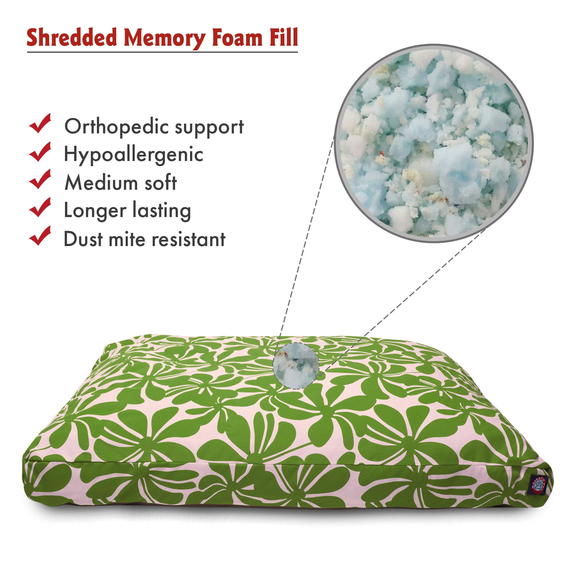 Majestic Pet | Plantation Shredded Memory Foam Rectangle Pet Bed For Dogs, Removable Cover, Sage, Small