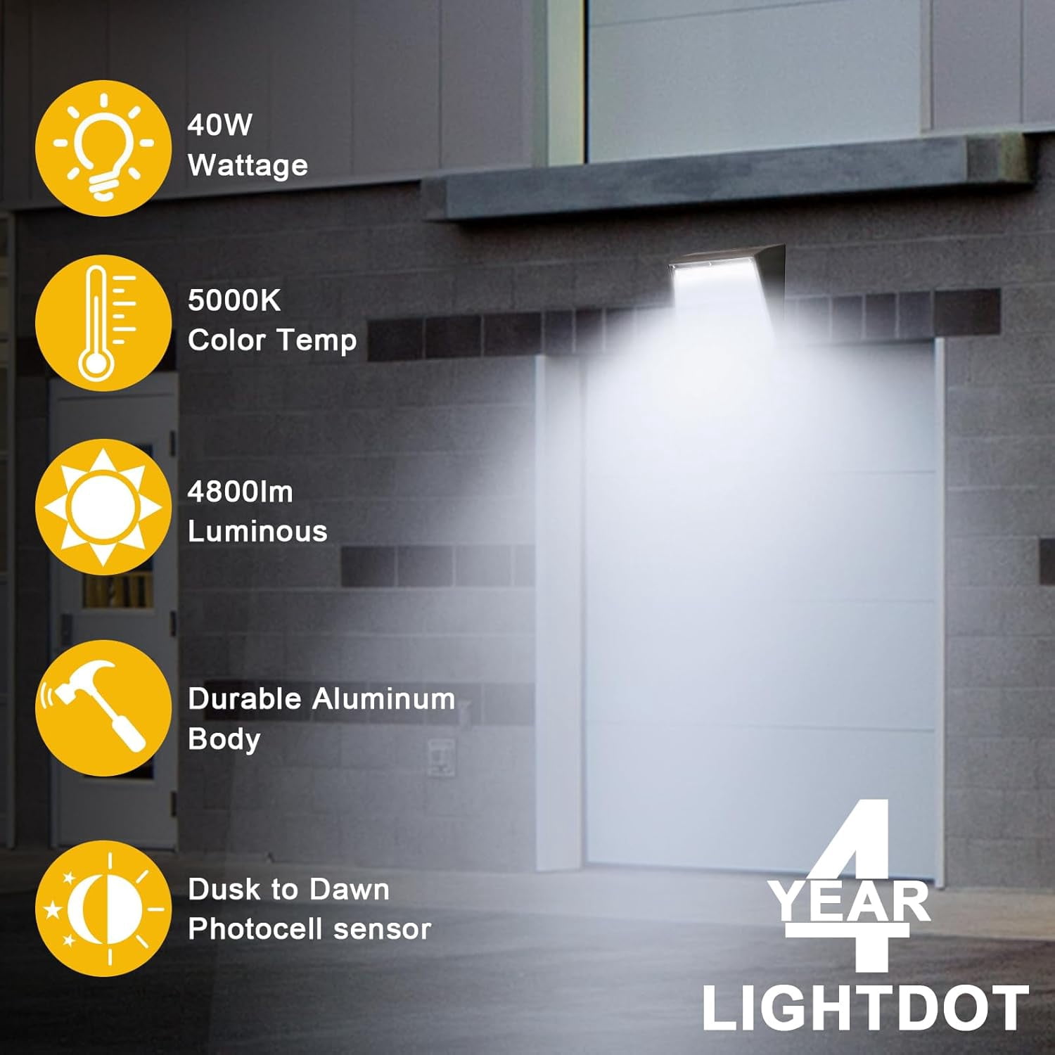 40W LED Eco Wall Pack Light with Dusk to Dawn Photocell 4800LM 5000K Daylight Replacement for 145W MH/HPS Outdoor Security Lighting Commercial Wall Light for Warehouses Factories Shopping Malls