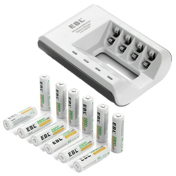 EBL Rechargeable AA Batteries (12 Pack), 2800mAh Double A Batteries with 4 Bay Battery Charger