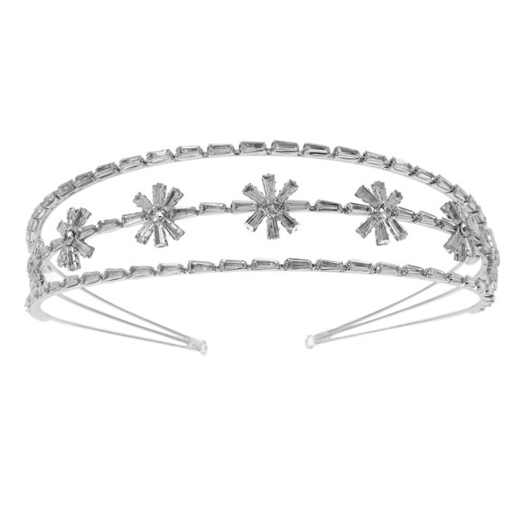 Elegante diadema nupcial de tres capas de circonitas, banda para el cabello de metal de moda para mujer, tocado de boda, diadema de princesa tipo tiara