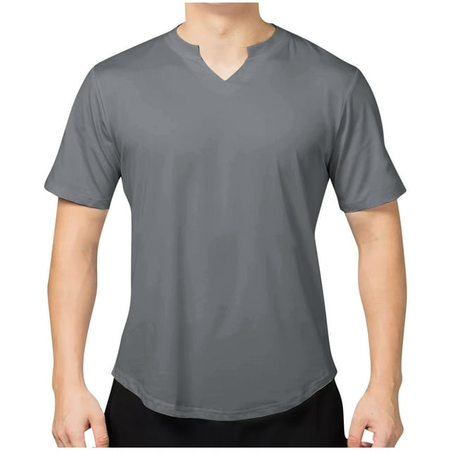 cfhntfmh Mens Gym Shirts Summer Basic Solid Color Short Sleeve V Neck Tees Casual Loose Athletic Workout Tops