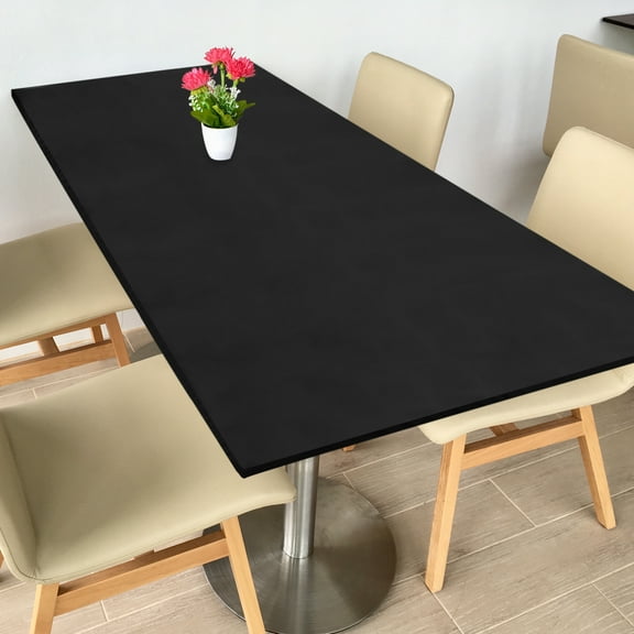 Fitted Tablecloth Fit 8ft Rectangle Table, Polyester Washable Spandex Stretch Table Cover with Elastic Edge for Picnic Camping Patio Outdoor (96"x30", Black)