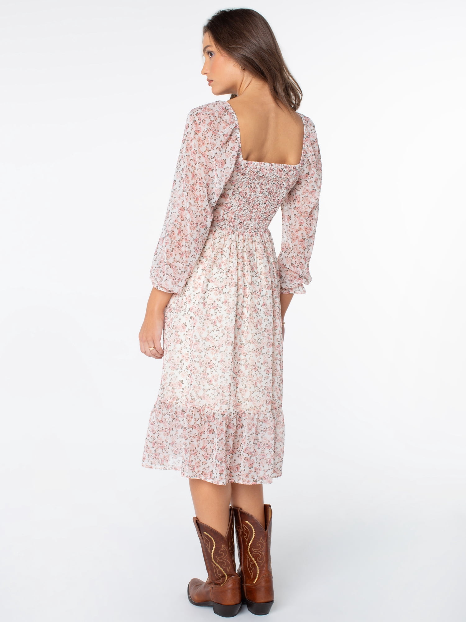 Celebrity Pink Women's Long Sleeve Basque Waist Midi Dress, Sizes XS-XXXL