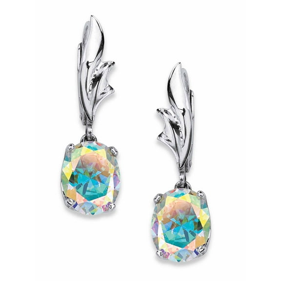 PalmBeach Jewelry 5.08 TCW Oval-Cut Aurora Borealis Cubic Zirconia Drop Earrings in Sterling Silver