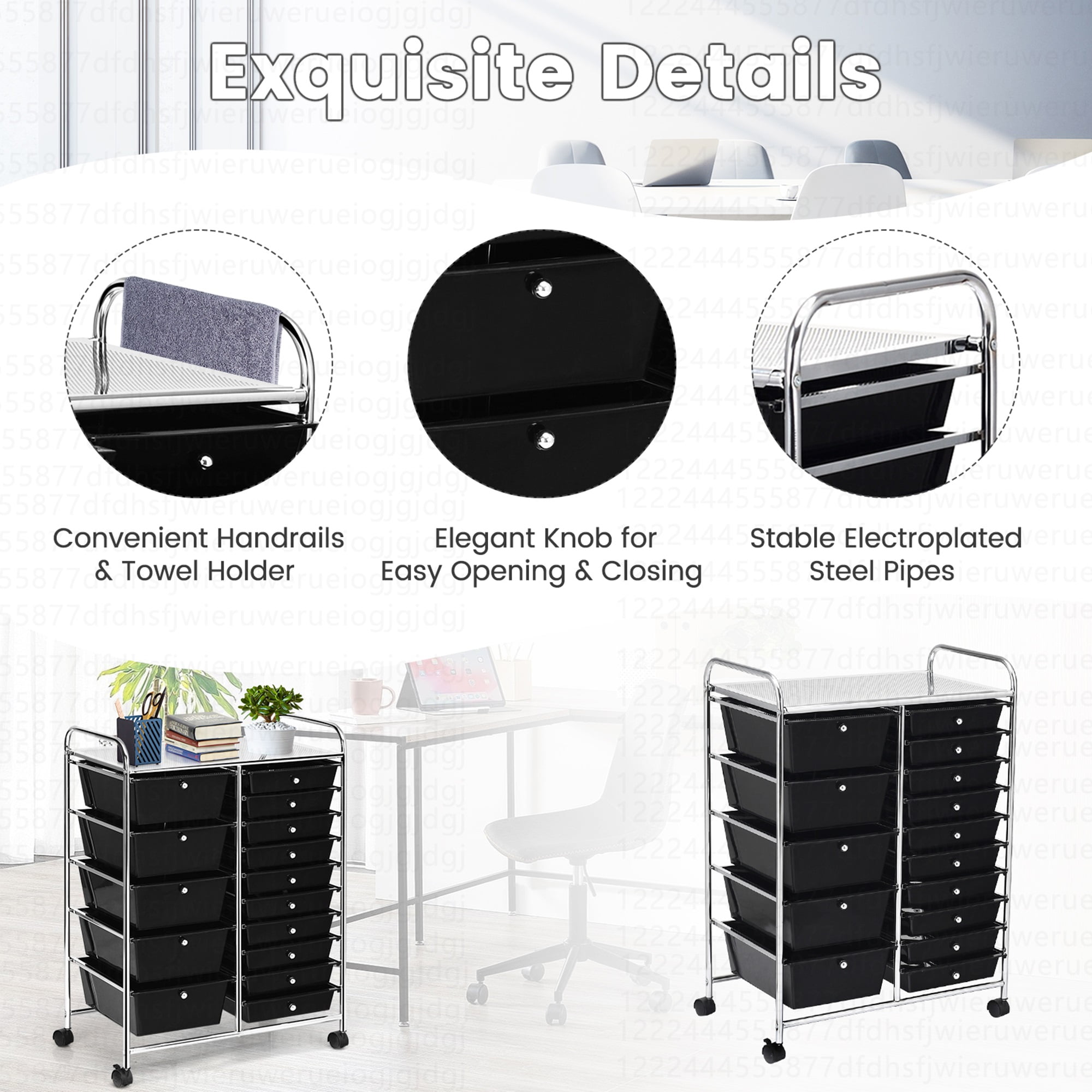 Costway 15 Drawer Art & Craft Rolling Storage Cart Tools Scrapbook Paper Office School Organizer Black
