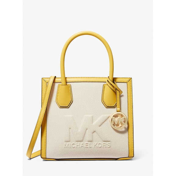 Michael Kors Mercer Medium Logo Embossed Cotton Canvas Crossbody Bag, Daffodil Yellow