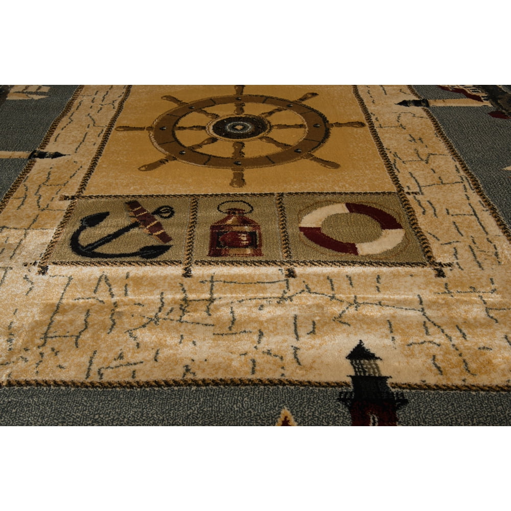 Designer Home Revival Area Rug 13029960 Seascapes Blue Boat Yacht