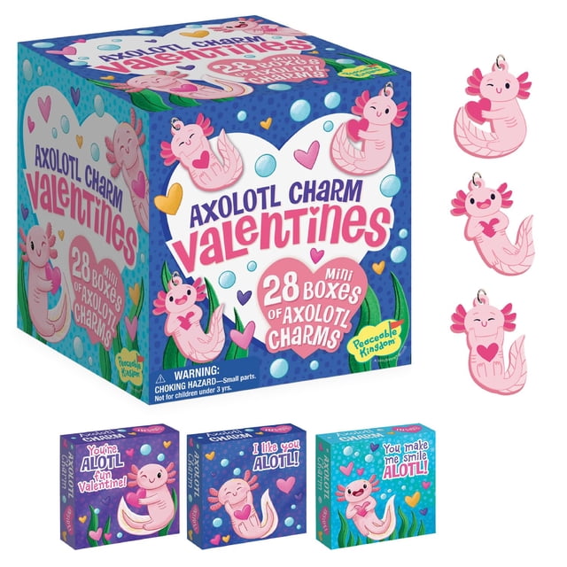Tarjetas de San Valentín Peaceable Kingdom con ajolote, set de 28