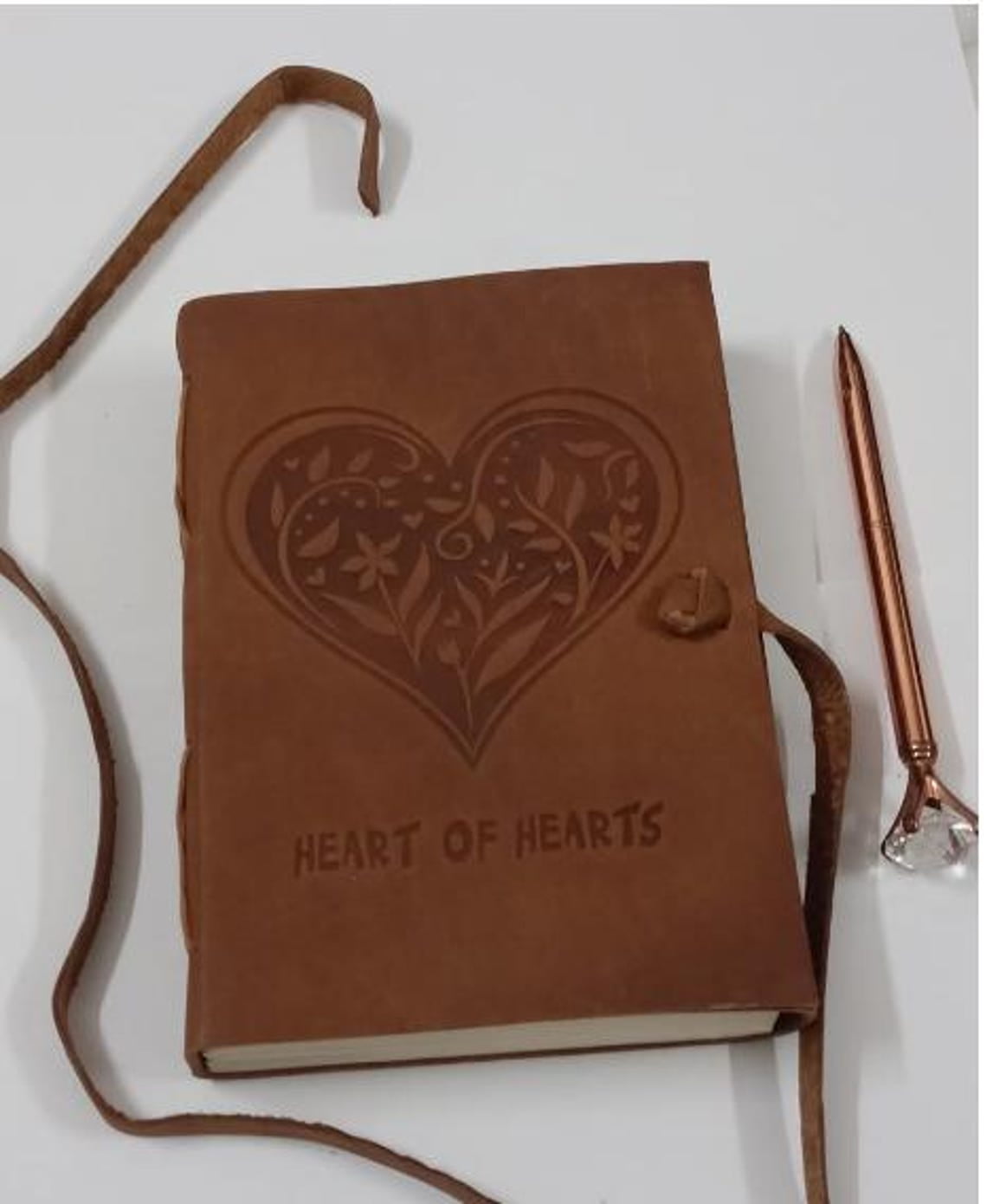 Heart of Heart Leather Diary, Brown Colour Antique Leather Bound Notepad for Men and Women 5x7 Inch Gift for Someone Special 240 Page