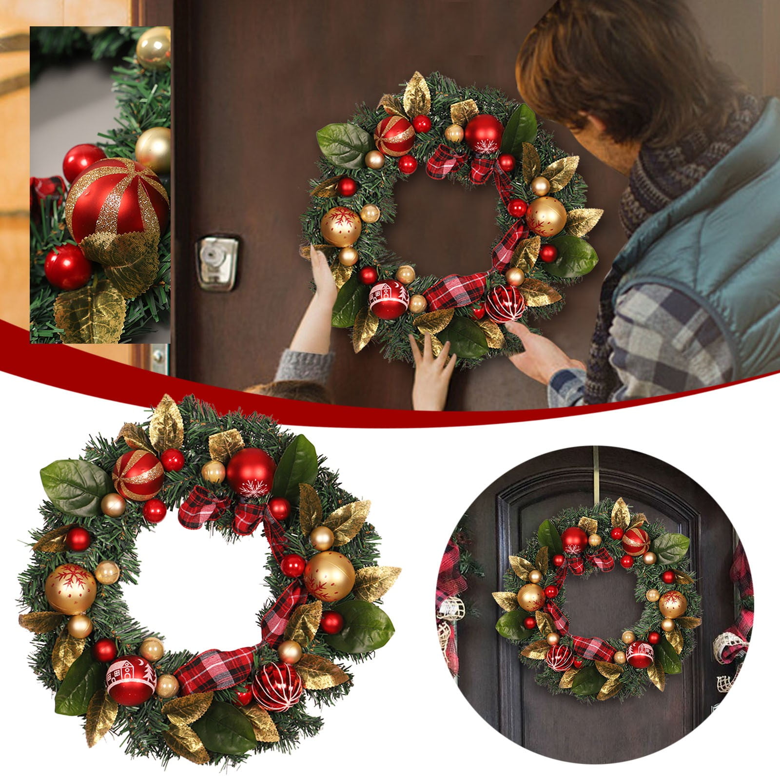 2024 christmas wreath① 2024 Christmas Wreath Handmade Vintage Christmas Wreaths for