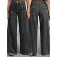 thumbnail image 4 of Womens Wide Leg Jeans Baggy Jeans Mid Waist Stretch Boyfriend Denim Pants Vintage Trousers with Pocket Black S, 4 of 9