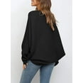 thumbnail image 2 of Women'S Oversized Crewneck Sweater Batwing Puff Long Sleeve Cable Slouchy Pullover Jumper Tops Black XL, 2 of 4