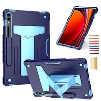 for Samsung Galaxy Tab S9 FE Plus/S9 Plus/S8 Plus/S7 Plus/S7 FE Case, Silicone Hard Back Kids Friendly Cover Built in Stand Shockproof Heavy Duty Protection - Navy Blue