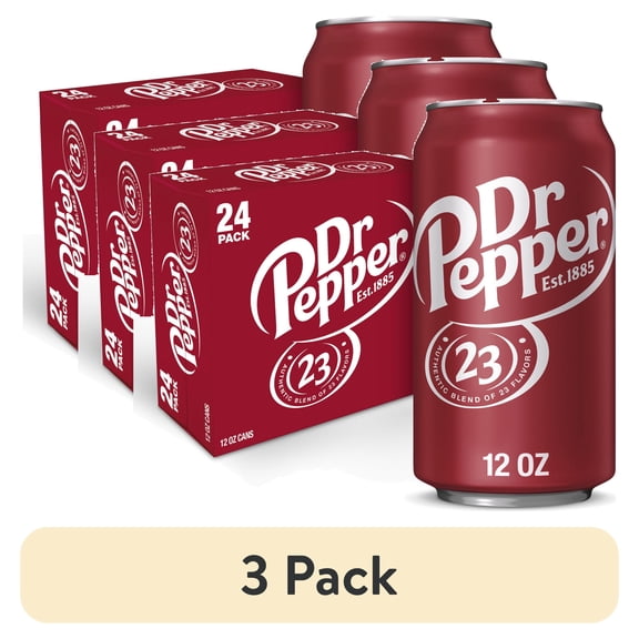 (3 pack) Dr Pepper Soda Pop, 12 fl oz, 24 Pack Cans