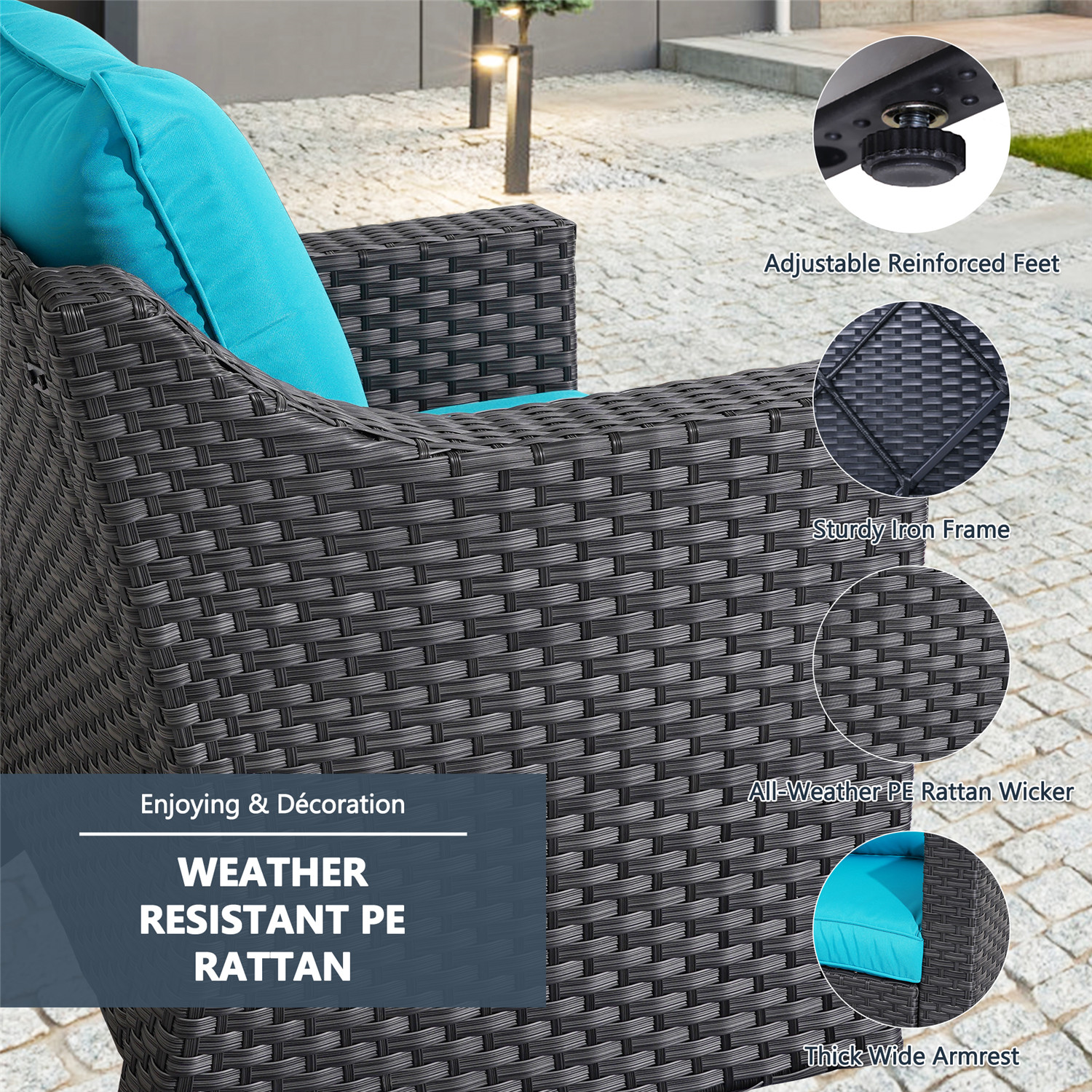 Superjoe 5 Pcs Outdoor Patio Furniture Set All Weather PE Rattan Wicker Chairs with Ottomans and Side Table,Blue - image 5 of 7