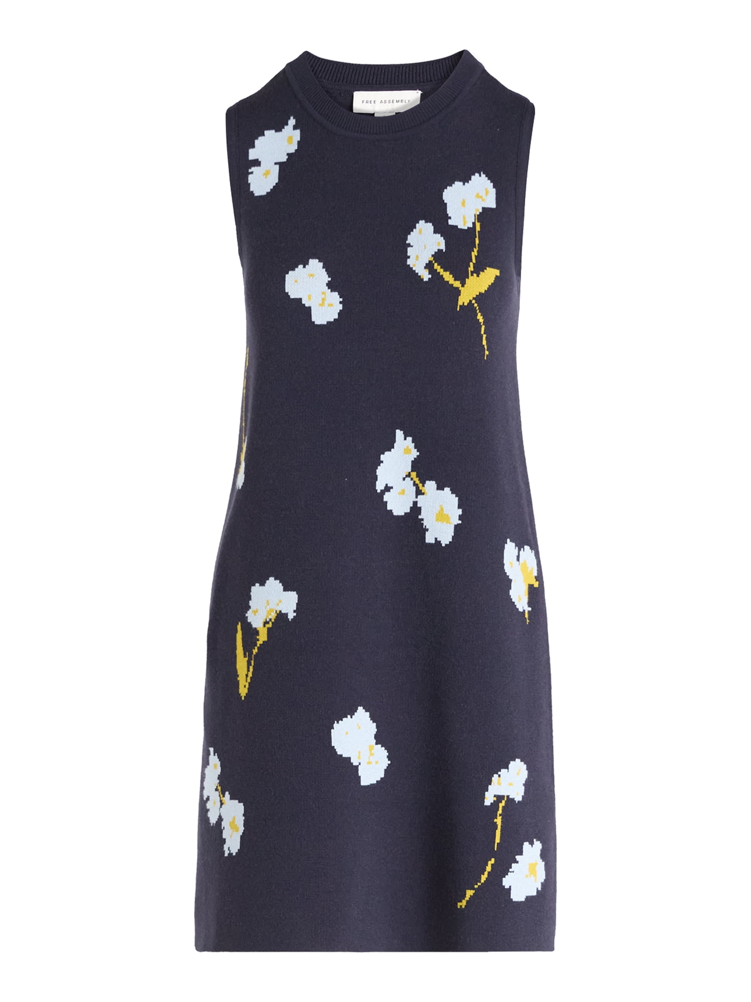 Free Assembly Women's and Women's Plus Sleeveless Floral Jacquard Mini Sweater Dress, Sizes XS-XXL