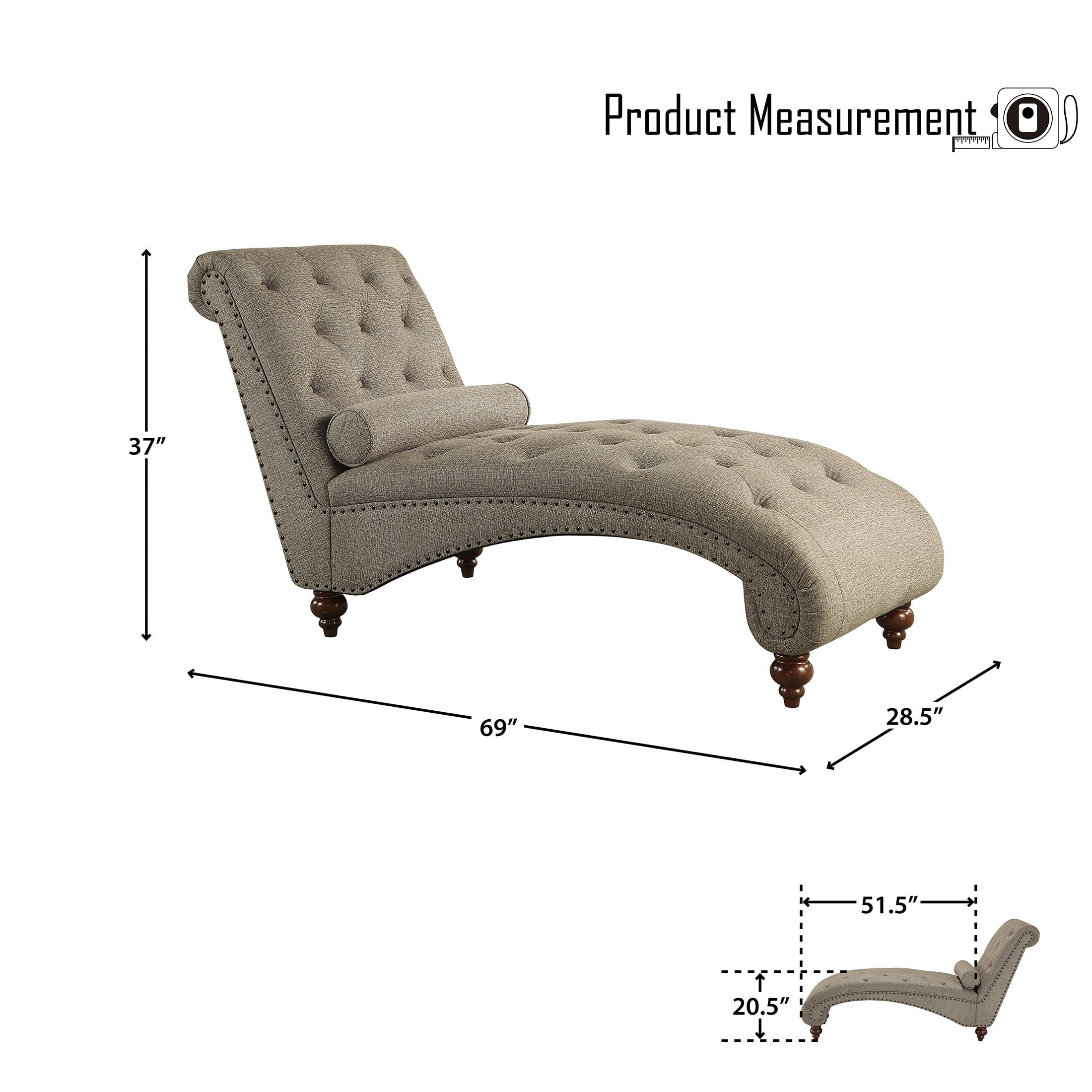 OakvillePark Gearhart Tufted Microfiber Chaise Lounge, Brown