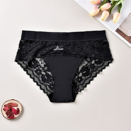uublik Womens Thong Black No Show Lace Thong Underwear Stretch Breathable High Rise Panties