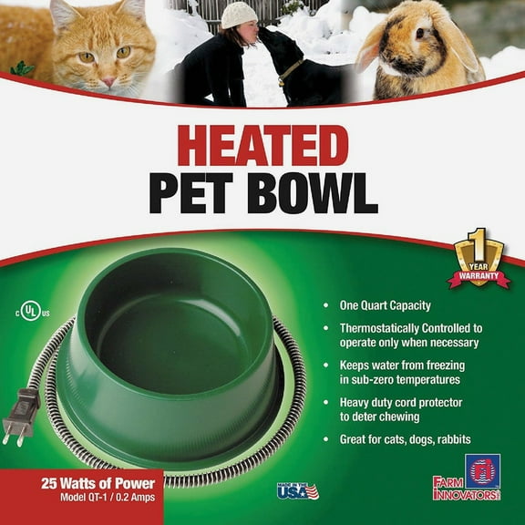 Farm Innovators Heated Round Plastic Pet Bowl for Pets, Green