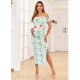 thumbnail image 5 of Vestido de maternidad AISWI de malla con abertura en los hombros descubiertos, verde fruncido, 5 of 5