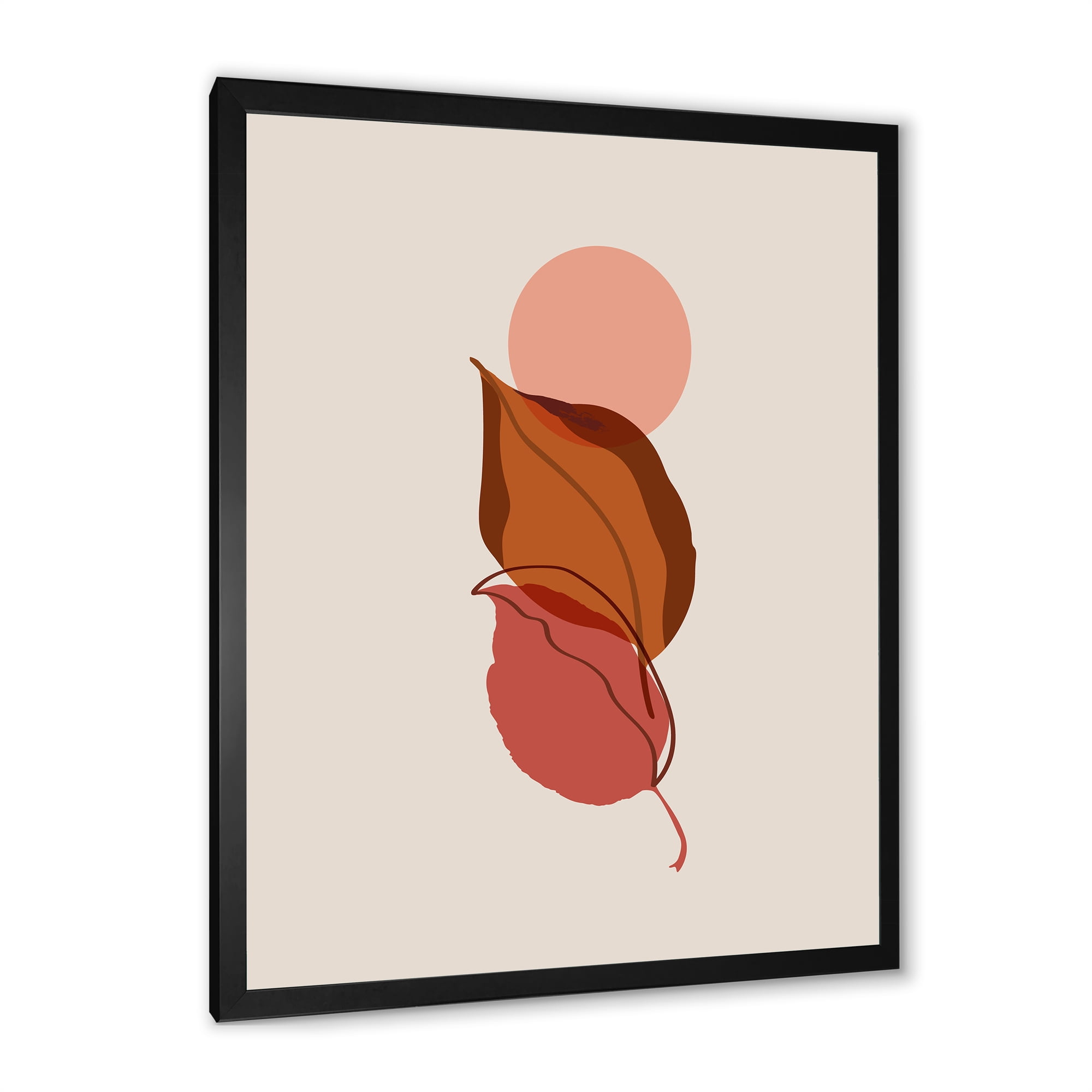 Designart 'A Red Full Moon Over Two Autumn Leaves' Modern Framed Art Print