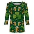 thumbnail image 5 of LEKWK St Patricks Day Shirt Beer Mug Irish Harp Argyle Round Neck 3/4 Sleeve Casual Tops Green Diamond Pattern Pub Party Tee, 5 of 8