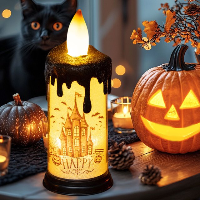 Lámpara de vela decorativa para Halloween, luz de noche pequeña para Halloween, colgante de escritorio, adornos de paisaje de Halloween, regalos de Halloween