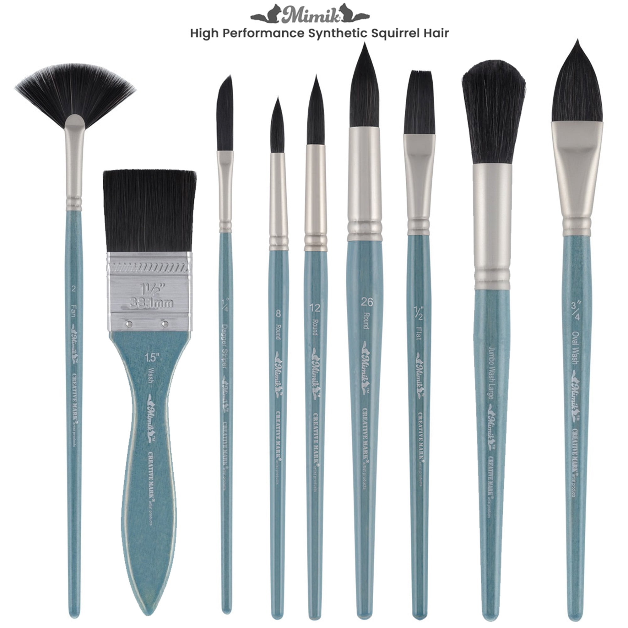 Mimik Professional Watercolor Brushes - Washmate 1-1/2" - Synthetic Squirrel Hair - Natural Bristle Artist Brushes for Watercolors, Gouache & Acrylics - Imitates Natural Squirrel and Sable Hair