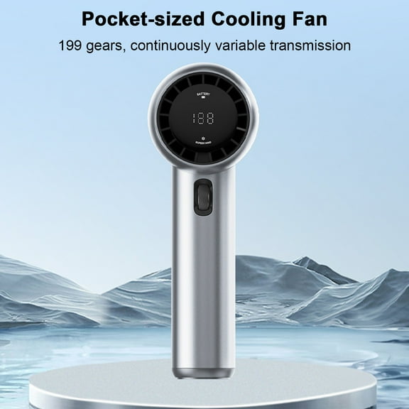 Pebbuoy Portable Handheld Fan Adjustable Turbo Mini Fan Digital Display Battery Powered USB Rechargeable Personal Fan