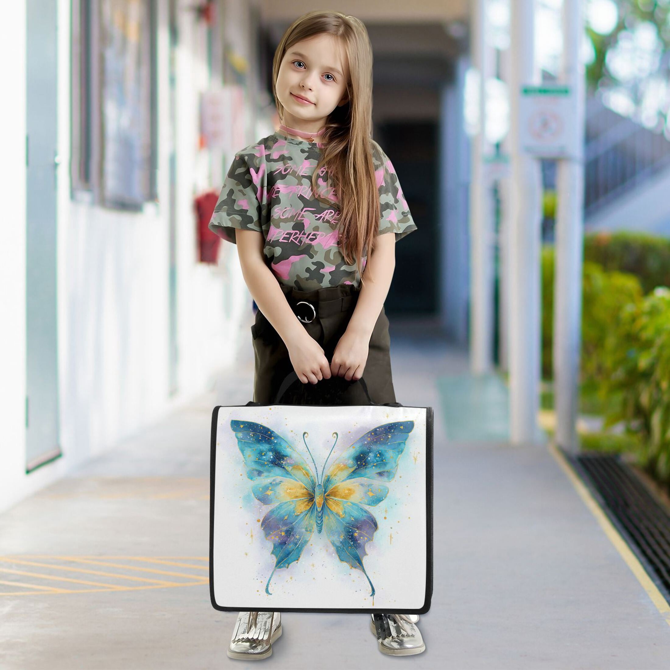 3 Ring Zipper Binder Stationery Organizer for Study Work Home Travel, All-Purpose File Folder Storage Bag for Daily Document Organization Nocturnal Azure Butterfly