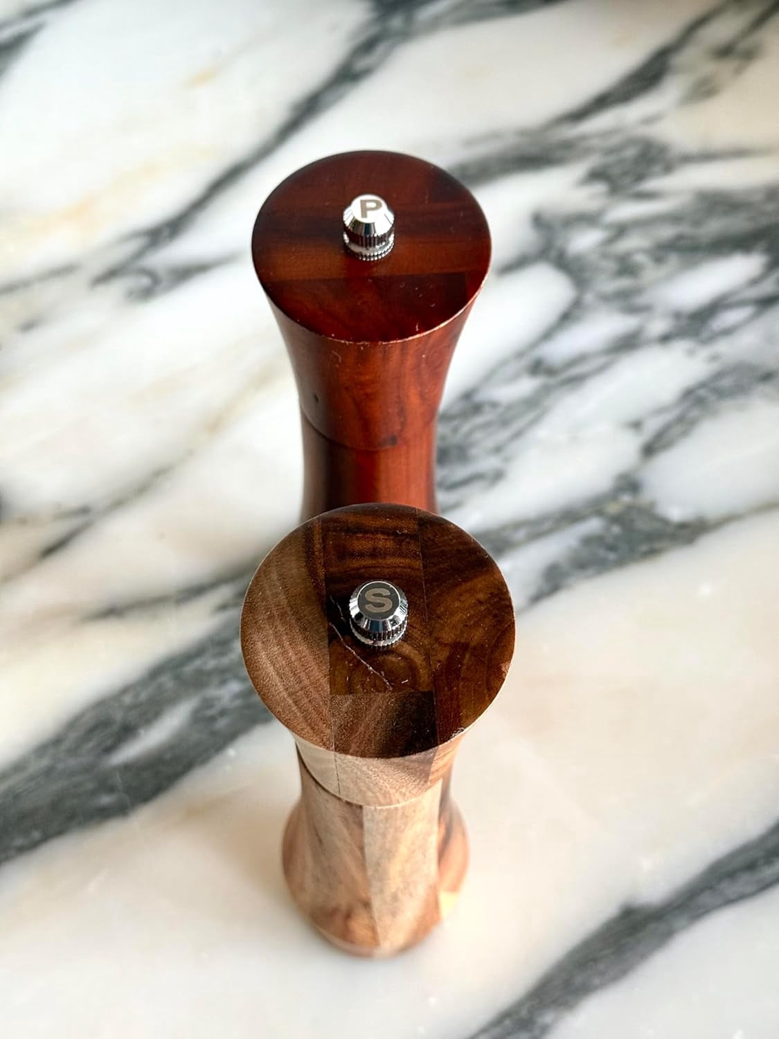 8-Inch Acacia Wood Salt and Pepper Grinder Set with Ceramic Mills for Kitchen