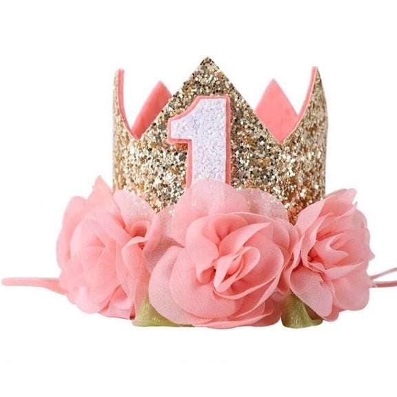 vlrwzc 1st Birthday Crown Hat Flower Birthday Party Tiara Crown Caps Headband for Baby 1st Birthday Party Supplies