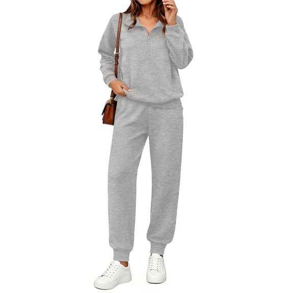 UVN 2 Piece Outfits Sets for Women Winter Half Zip Sweatsuits Long Sleeve Jogger Suit Ladies Casual Tracksuit