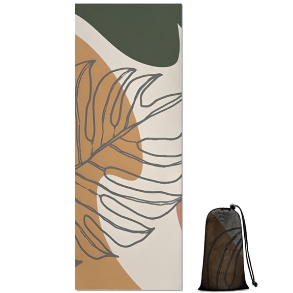 Brown Boho Line Art Plant Pattern Hot Yoga Mat Towel Non Slip for Hot Yoga - Quick-Drying Yoga Mat Cover with 4 Corner Pockets with Travel Bag - Hot Yoga Towel Non Slip 70"x26"