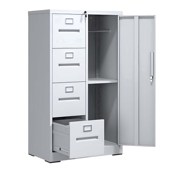 Innovation Works Lockable Metal File Cabinet with 4 Drawers & 1 Door, Storage Filing Cabinet for Home Office, A4 Legal/Letter Size, Assembly Required