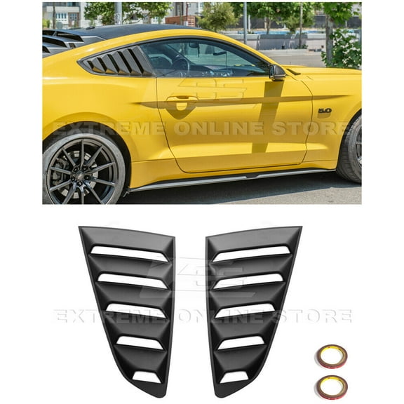 Replacement For 2015-Present Ford Mustang Coupe Models | Performance Track Style ABS Plastic Matte Black Rear Side Quarter Window Louver Sun Shade Cover Pair LOUVER-470-ABS