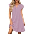 thumbnail image 5 of Noric Women's V Neck Striped Mini Dresses Ruffle Cap Sleeve with Pockets Relaxed Fit Casual Summer Lightweight Flowy Casual Dresses, 5 of 7