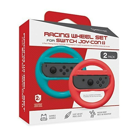Restored Hyperkin Racing Wheel Set For Joy-Con Blue/ Red 2-pack For Nintendo Switch Gamepad EJK468 (Refurbished)