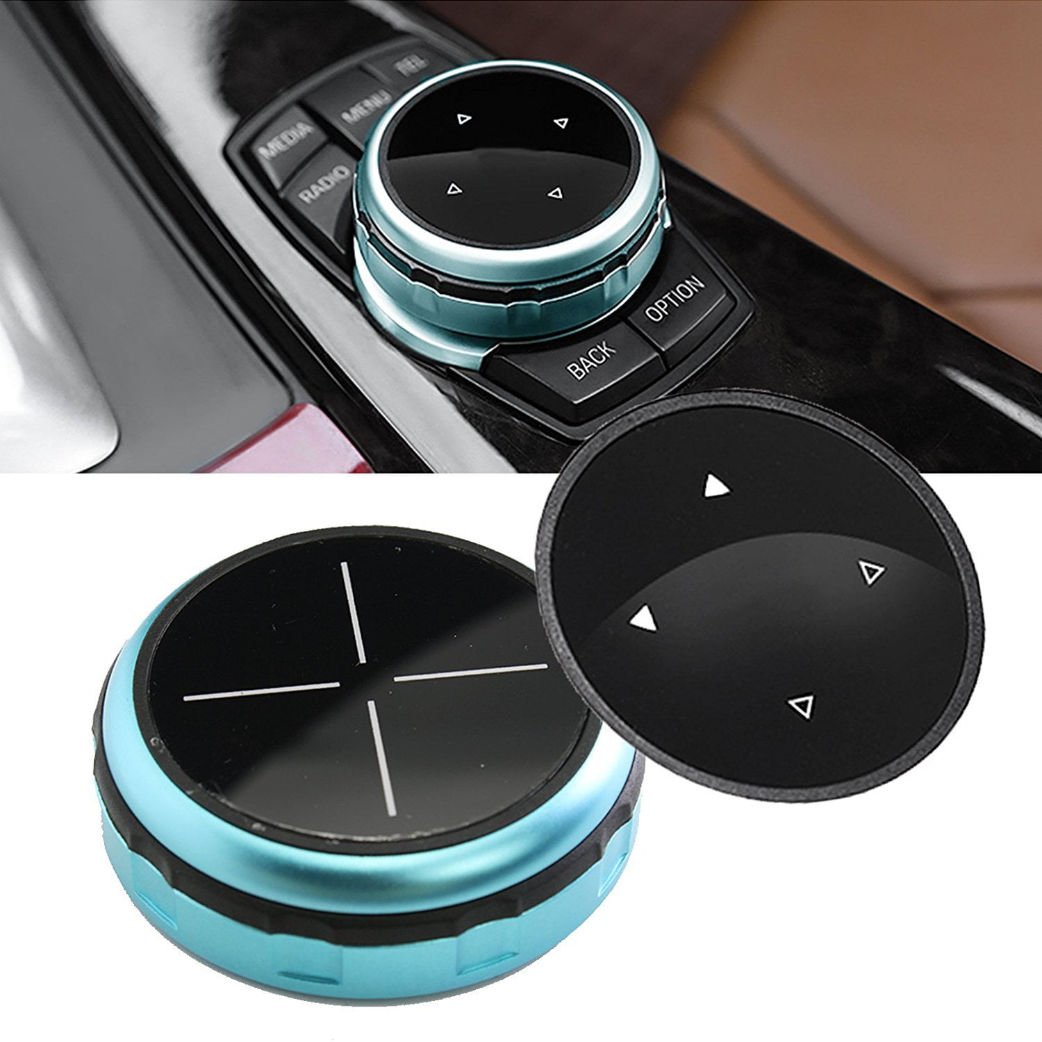 Thor-Ind Aluminum Multimedia Knob Cover Ring Sticker Compatible with BMW 1 2 3 4 5 6 7 Series X3 X4 X5 X6 Center Console iDrive Multimedia Controller Knob Blue 