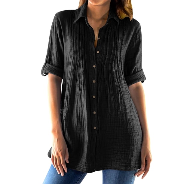 Vestidos Casuales Para Mujer, Blusas De Mujer De Moda Moda de verano para mujer, cuello en V, manga tres cuartos, color liso