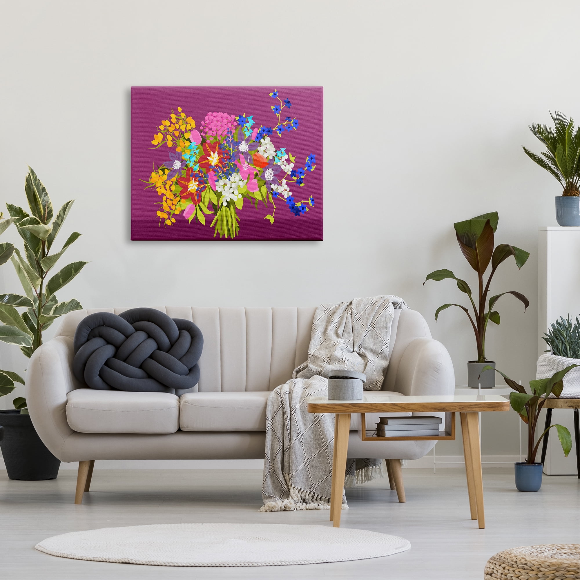 Stupell Industries Mixed Florals on Purple Botanical & Floral Painting Gallery Wrapped Canvas Art Print Wall Art, 40 x 30