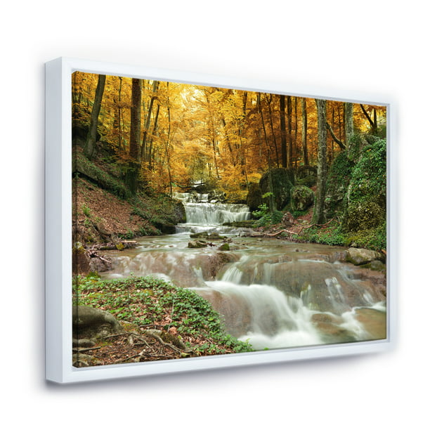 Designart ' Forest Waterfall with Yellow Trees ' Large