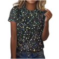 thumbnail image 2 of HOWPAY Women's Tops Summer Shinny Glitter Print Party Club Shirt Short Sleeve Crewneck Blouses Tops Lightweight Loose Fit Casual Tshirt Khaki L, 2 of 5